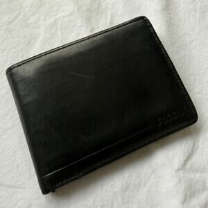 Vintage Fossil Black Leather Trifold Wallet Mens Classic Soft Leather EUC